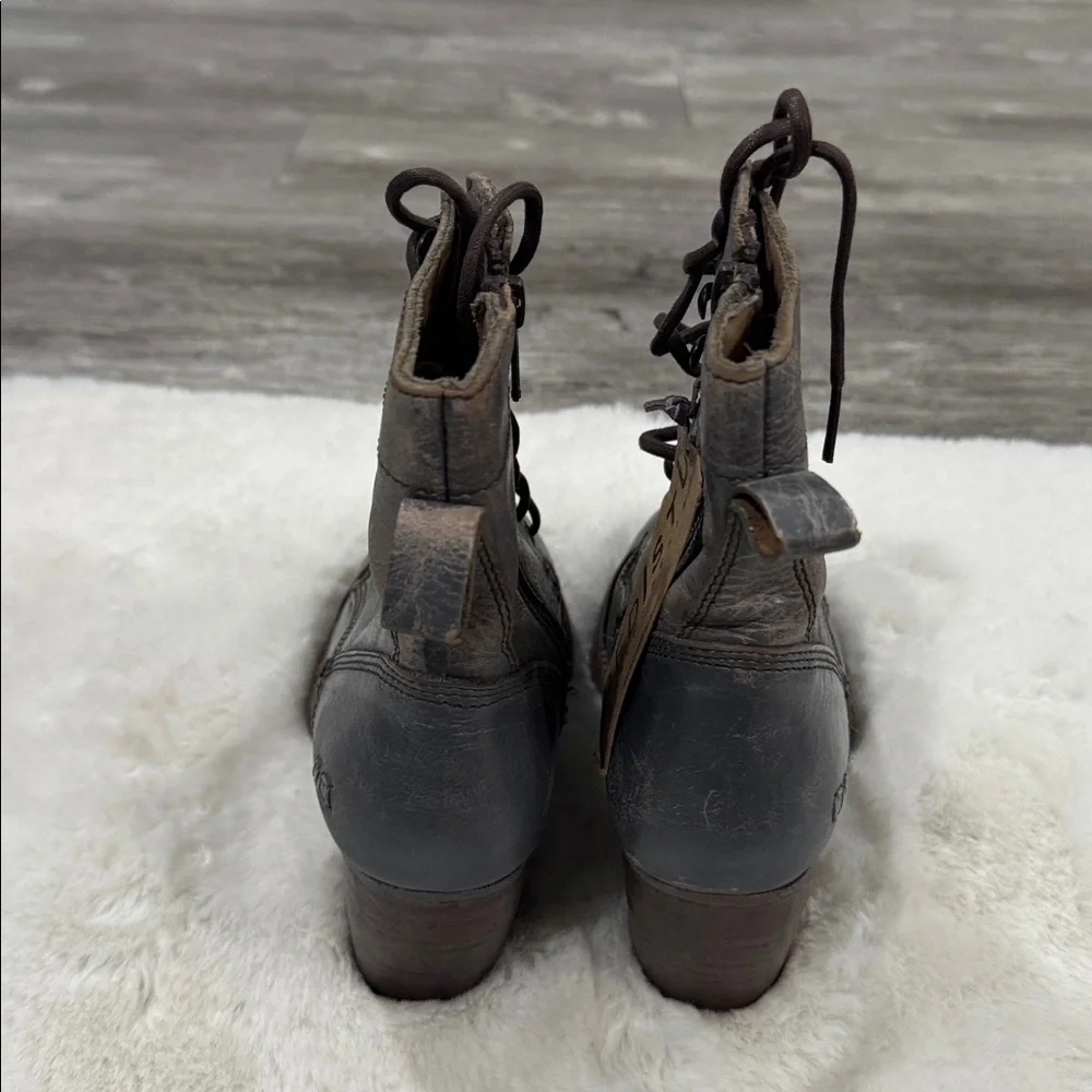 BED|STU Distressed Gray Leather Heeled Boots - Picture 10 of 13